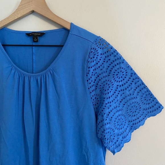 Banana Republic Eyelet-Sleeve T-shirt, Lapis Blue, Size Large. - Picture 2 of 6